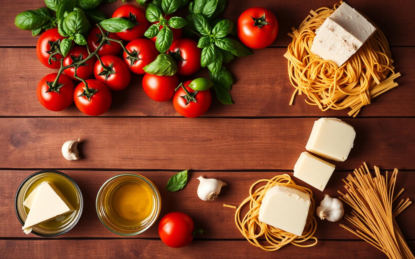 Fresh ingredients on a wooden table